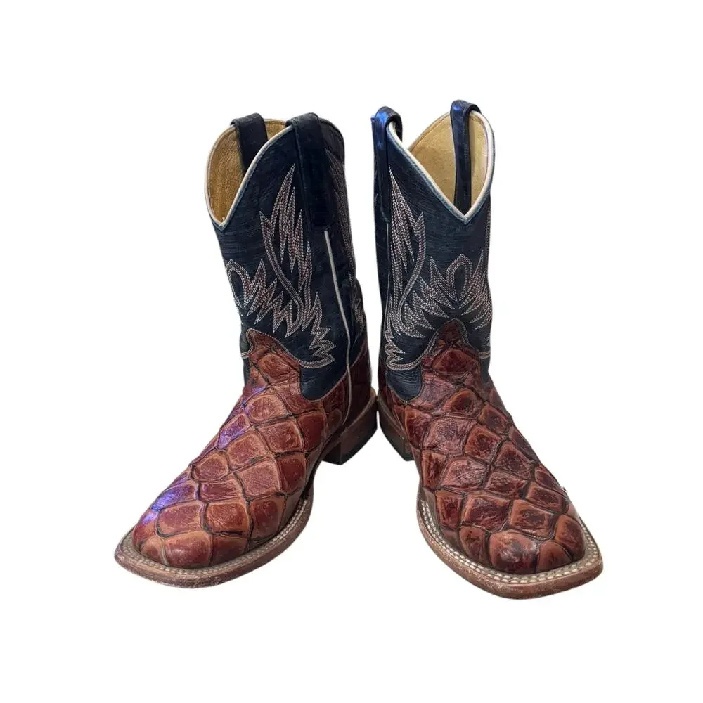 Horse Power Kids Brown Exotic Print Black Western Cowboy Boots Size 3